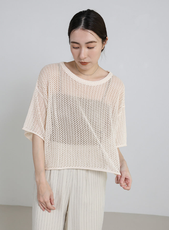 リネンタッチメッシュニットトップス – SELECT MOCA