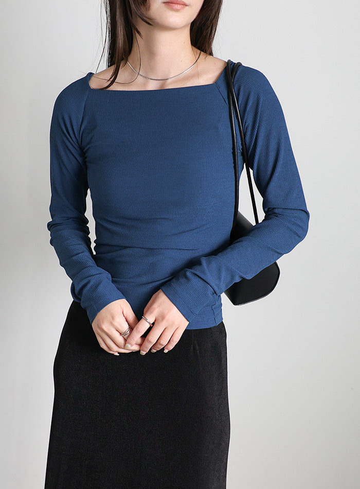 paloma wool リブ編みオフショルダートップス ライトブルー Paloma wool オフショルダーリブ編み長袖トップスライトブルー