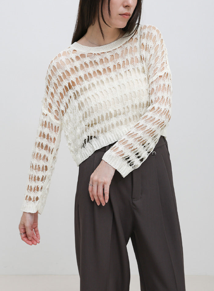 ショート丈メッシュニットトップス – SELECT MOCA