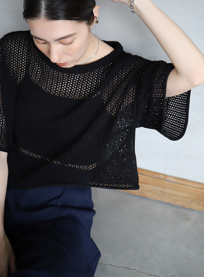 Mocaです。 リネンタッチメッシュニットトップス – SELECT MOCA