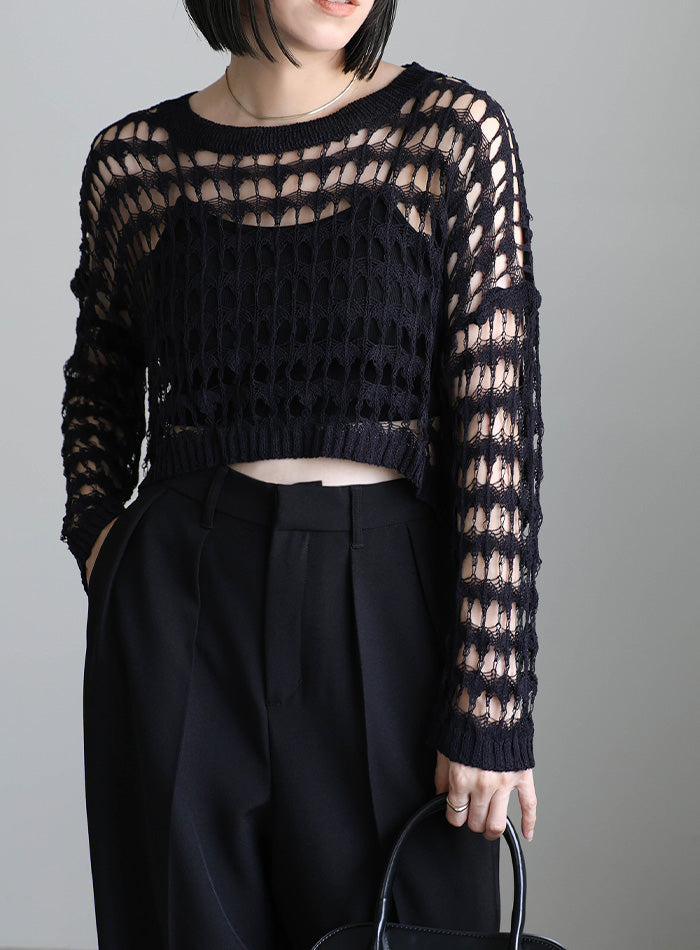 LACE JACQUARD H/N KNIT TOPS/レースジャガードハイネックニット