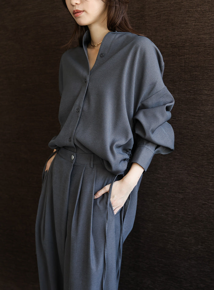 Et】Side Shirring Band Collar Shirt – SELECT MOCA