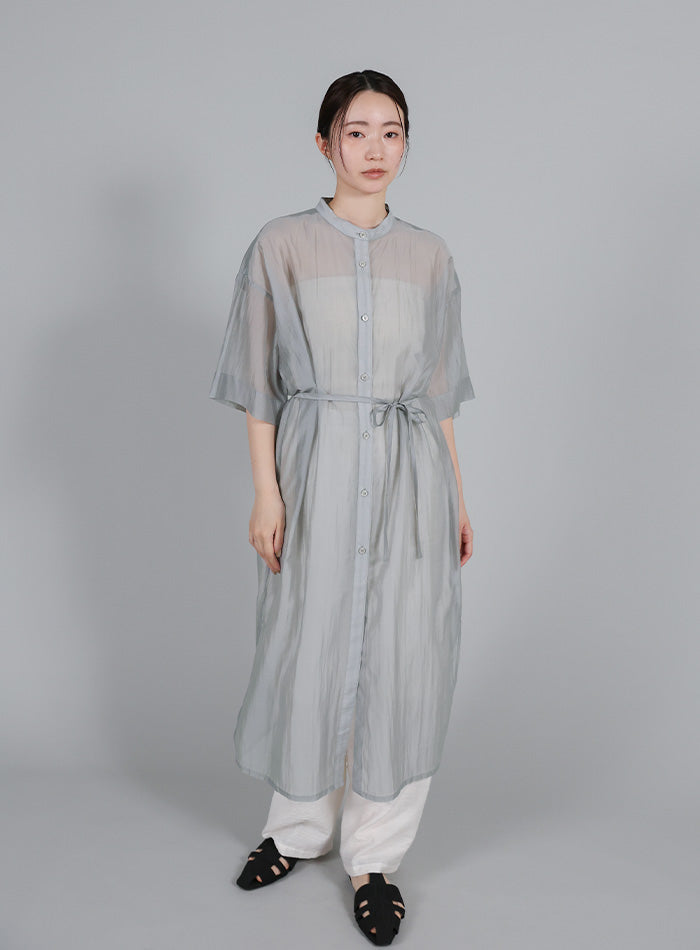 Et】Half-sleeve Band Collar Sheer Shirt Onepiece – SELECT MOCA