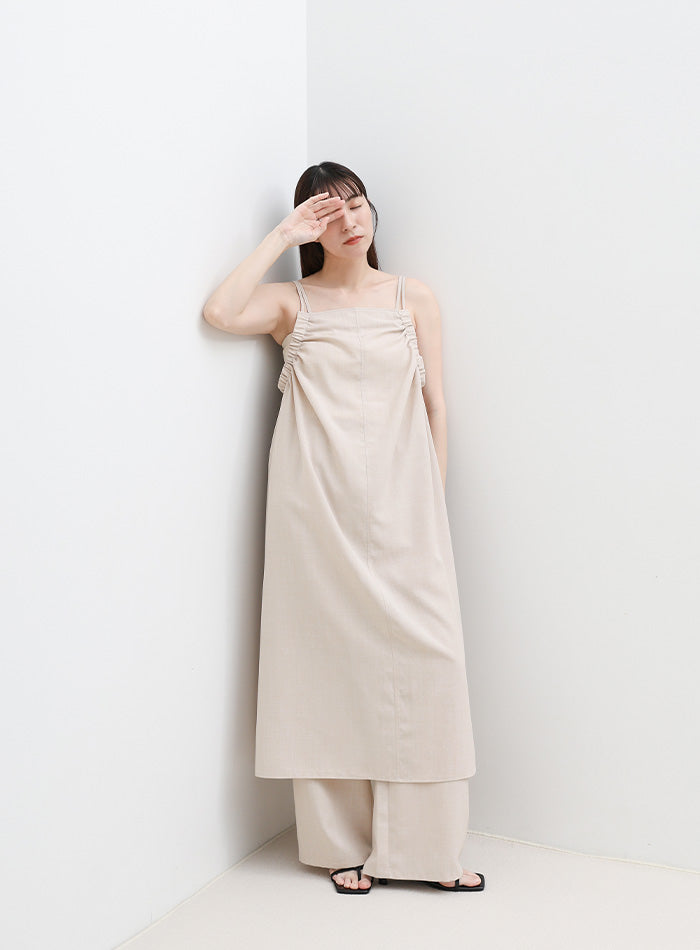 サイドギャザーキャミワンピース【接触冷感/セットアップ対応