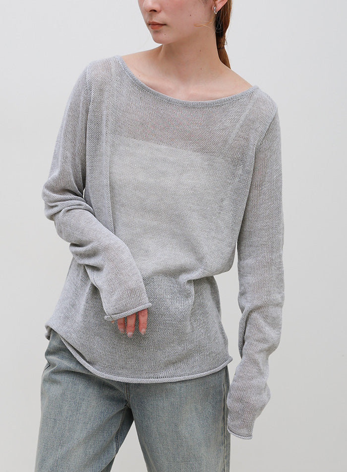 シアーボートネックロールヘムニット – SELECT MOCA