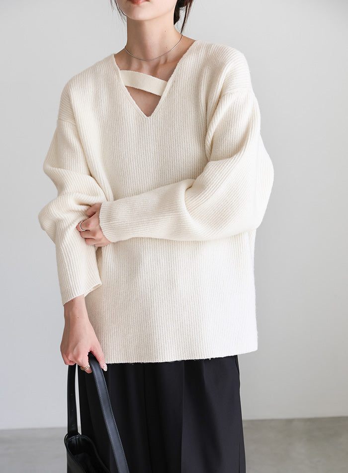 アシンメトリーVネックニットトップス – SELECT MOCA