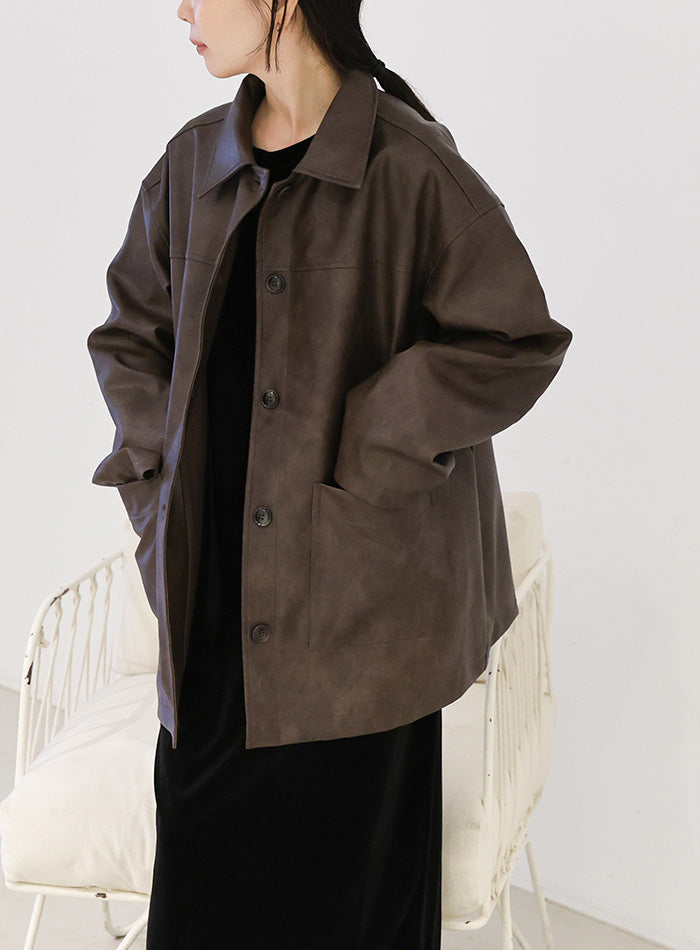 ステンカラーフェイクレザージャケット【by SON】 – SELECT MOCA