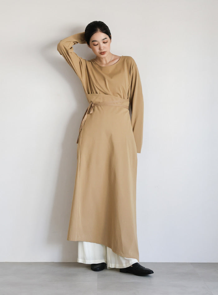 ブラウンリブ編みラップスタイルミニワンピース LAGUA GEM | SIDE GATHER HOODIE ミニワンピース (ワンピース