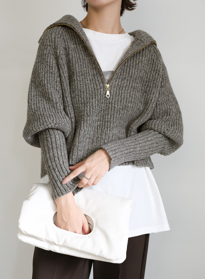 メランジハーフジップラメニットトップス – SELECT MOCA