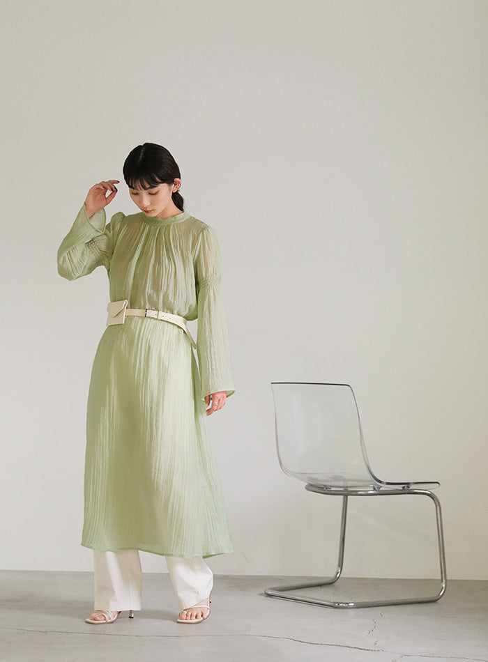 ギャザーフレアスリーブシアーワンピース – SELECT MOCA