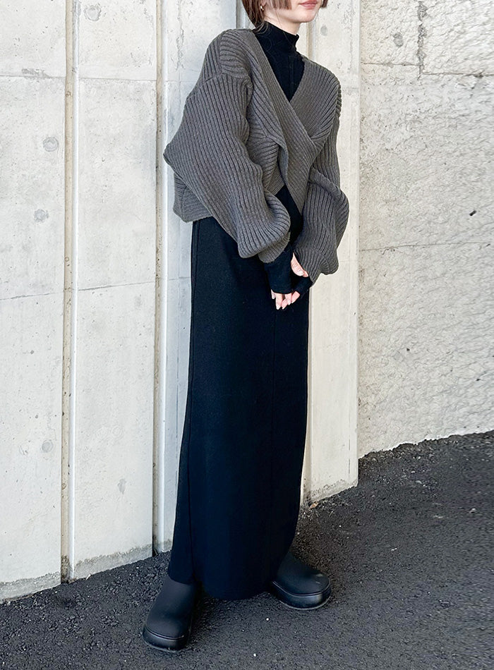 【サイズ展開あり】フィンガースリーブプチハイリブワンピース