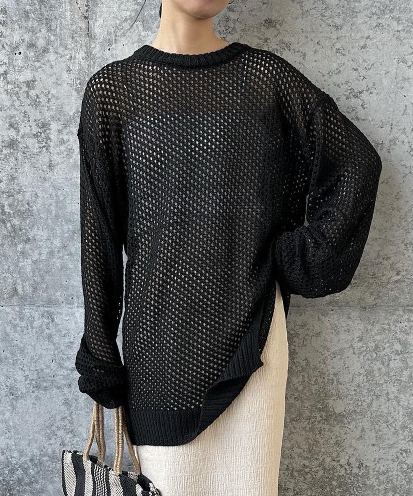 MAISON SPECIAL◆トップス/M/コットン/グレー/無地/異素材/切り替え/ポリエステル/ニット MAISON SPECIAL(メゾンスペシャル) / トップス/M/コットン