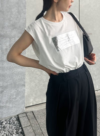 【選べる着丈】箔プリントノースリーブTシャツ【SALE】