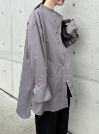 バンドカラータックスリーブロングシャツ【by SON】