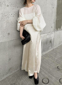 サテンナローロングスカート【by SON】