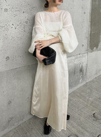 サテンナローロングスカート【by SON】