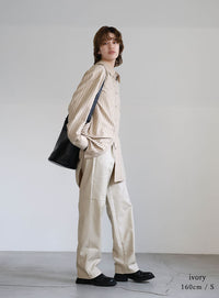 切り替えデザインフェイクレザーパンツ