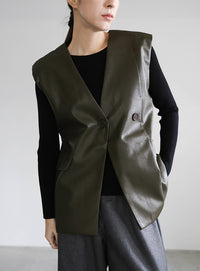 フェイクレザージャケットベスト