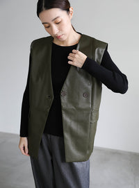 フェイクレザージャケットベスト