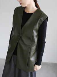 フェイクレザージャケットベスト