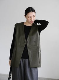 フェイクレザージャケットベスト