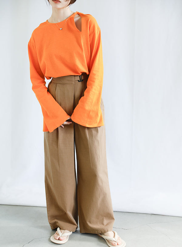 ベルトデザインワイドWタックパンツ