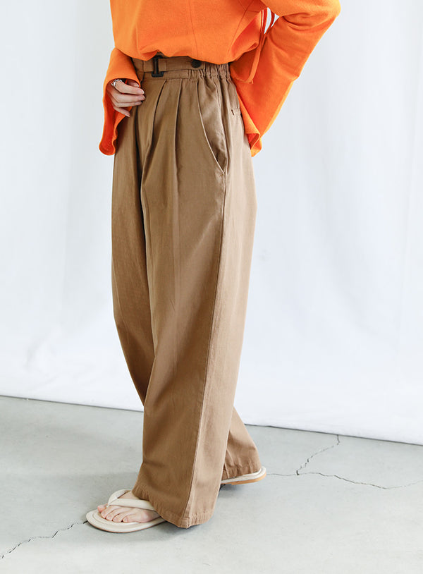 ベルトデザインワイドWタックパンツ