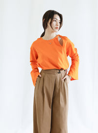 ベルトデザインワイドWタックパンツ