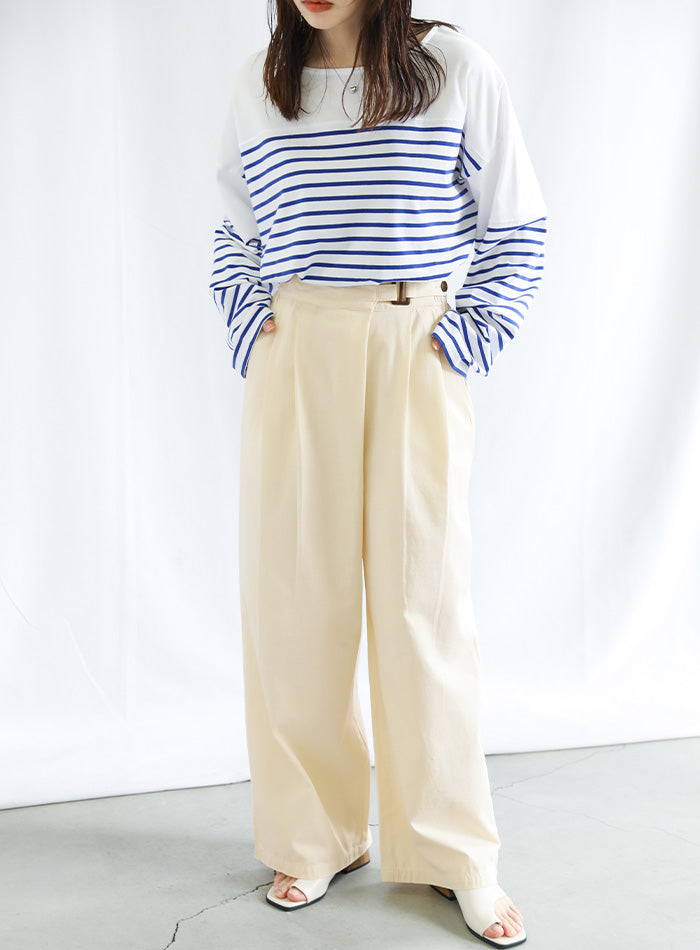ベルトデザインワイドWタックパンツ
