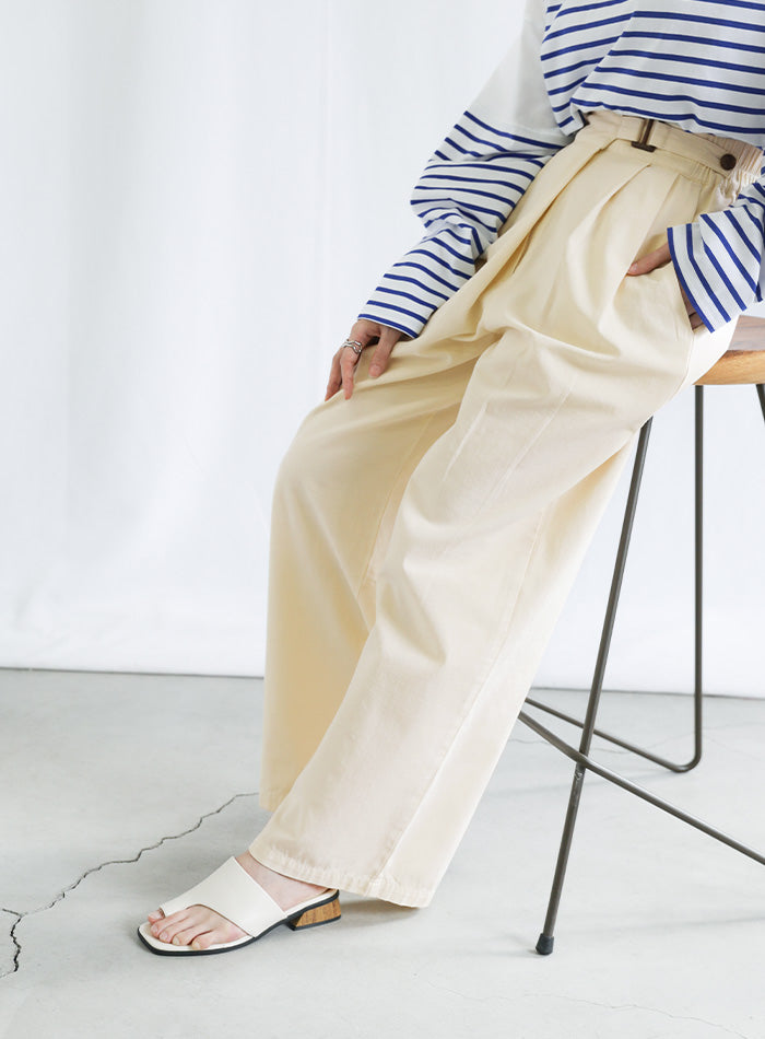 ベルトデザインワイドWタックパンツ