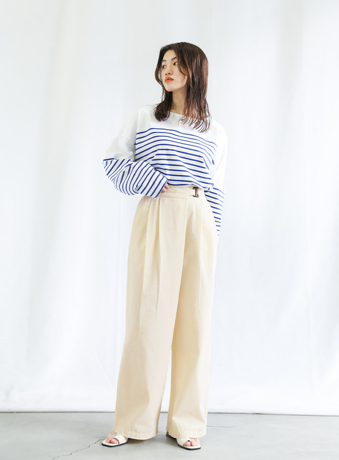 ベルトデザインワイドWタックパンツ