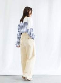 ベルトデザインワイドWタックパンツ