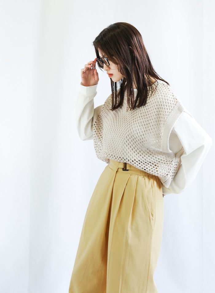 ベルトデザインワイドWタックパンツ