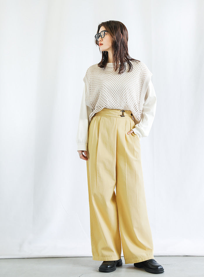 ベルトデザインワイドWタックパンツ