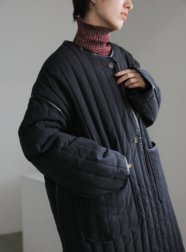 キルティングパイピングロングコート