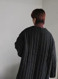 キルティングパイピングロングコート