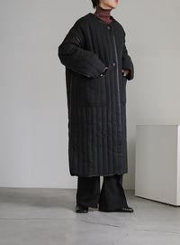 キルティングパイピングロングコート