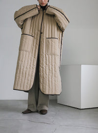 キルティングパイピングロングコート