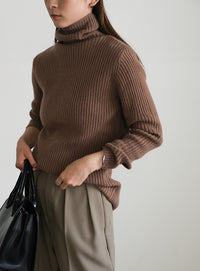 タートルネックリブニット