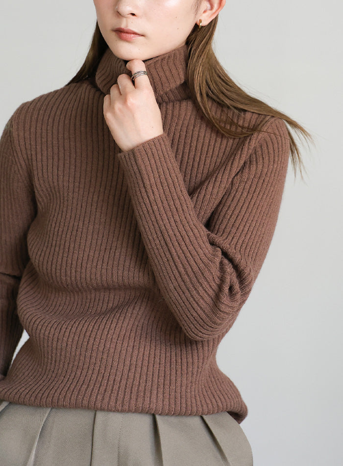 タートルネックリブニット