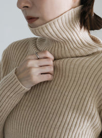 タートルネックリブニット