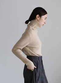 タートルネックリブニット