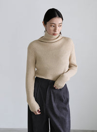 タートルネックリブニット