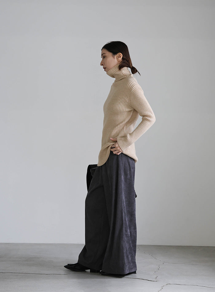 タートルネックリブニット
