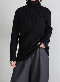 タートルネックリブニット