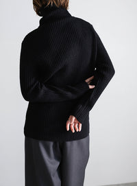 タートルネックリブニット