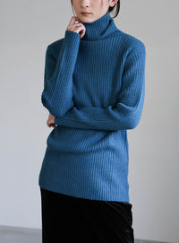 タートルネックリブニット