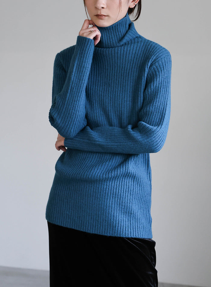 タートルネックリブニット