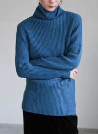 タートルネックリブニット