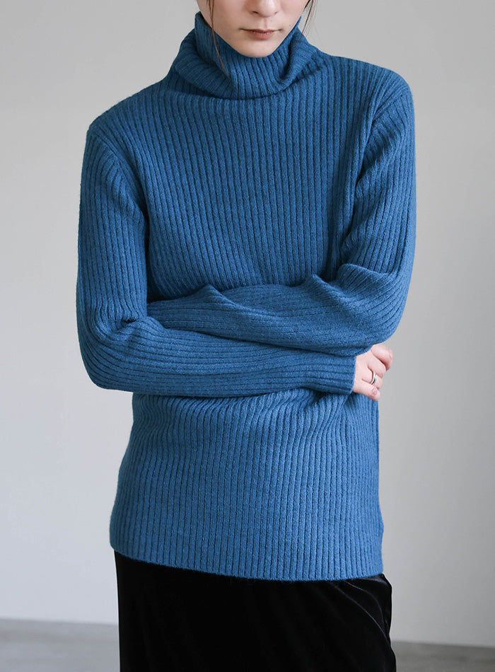タートルネックリブニット
